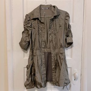 Olive Green Duster Jacket // punk style rhinestone jacket